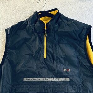 Vintage Tommy Hilfiger Athletics Reversible 1/4 Zip Vest Jacket Black Yellow  L